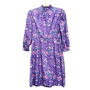 Caroll Reed Women Vintage Floral Purple Dress Size 8